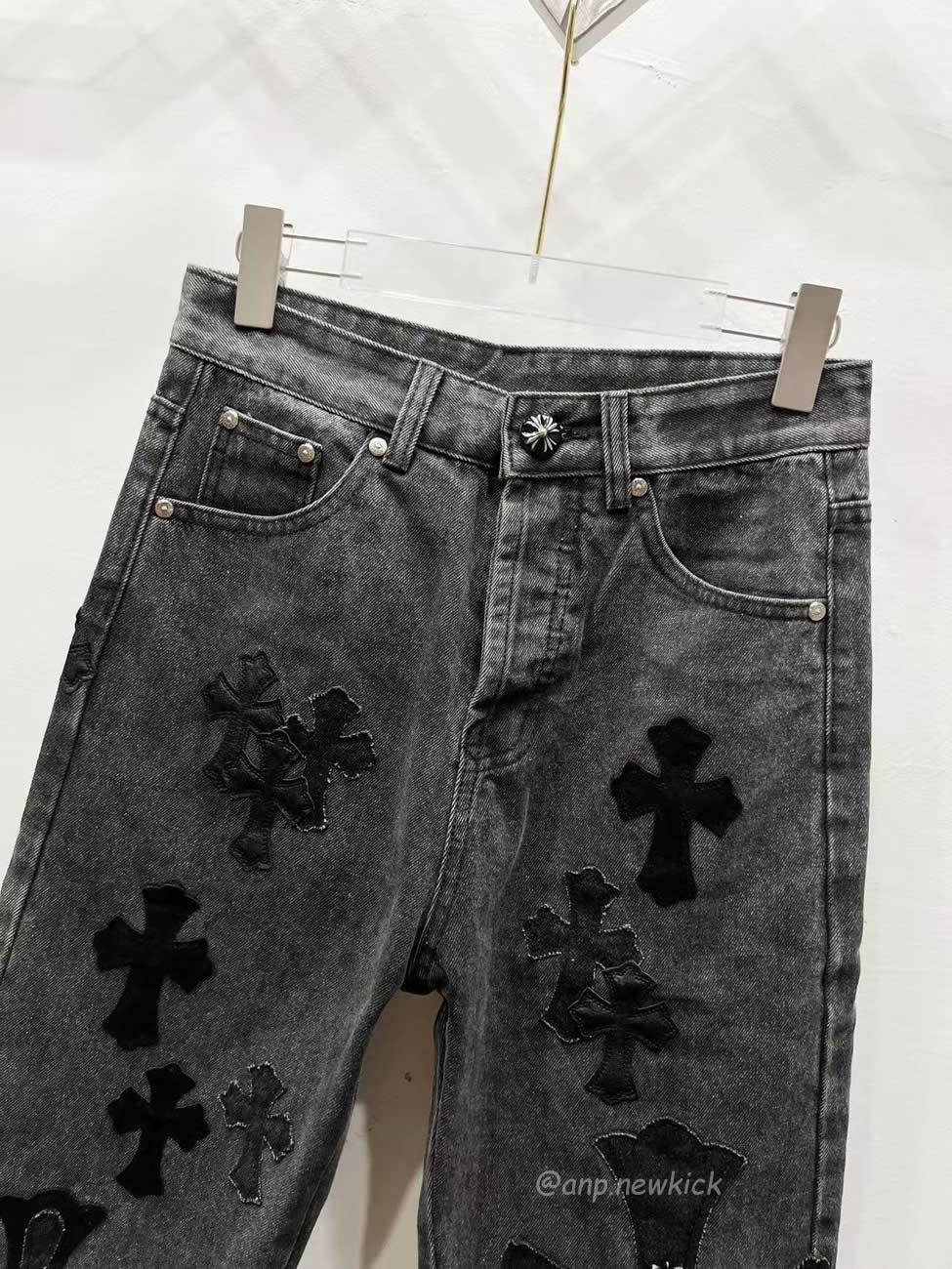 Chrome Hearts Black Grey Silver Cross Patch Jeans (7) - www.newkick.org